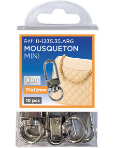 Set di 10 mini moschettoni girevoli - Argento 35 x 12 mm