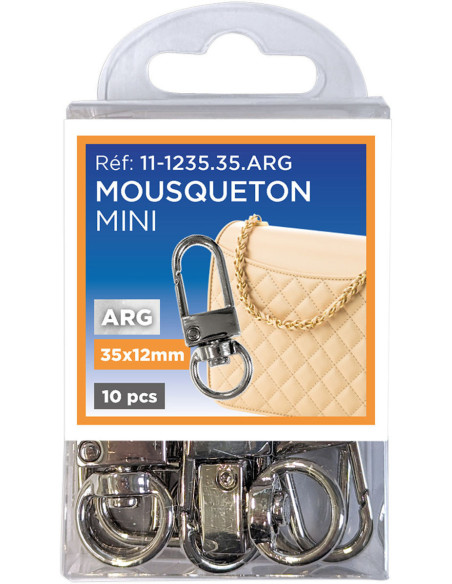 Set di 10 mini moschettoni girevoli - Argento 35 x 12 mm