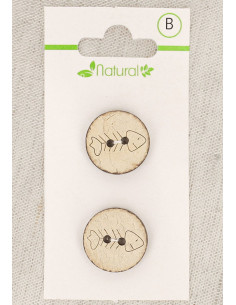 Carta di 2 bottoni in legno naturale 18 mm 2 fori - Spina di pesce