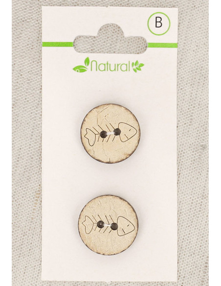 Carta di 2 bottoni in legno naturale 18 mm 2 fori - Spina di pesce
