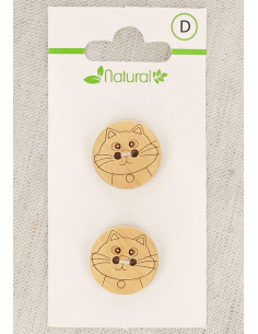 Carta di 2 bottoni in legno naturale 18 mm 2 fori - Gatto