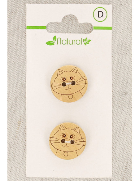 Carta di 2 bottoni in legno naturale 18 mm 2 fori - Gatto