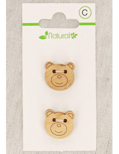 Carta di 2 bottoni in legno naturale 18 mm 2 fori - Testa d'orso