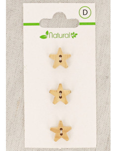 Carta di 3 bottoni in legno naturale 12 mm 2 fori - Stelle