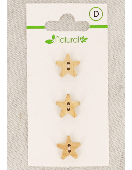 Carta di 3 bottoni in legno naturale 12 mm 2 fori - Stelle