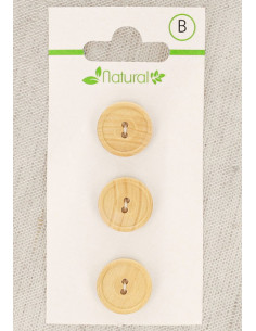 Carta di 3 bottoni in legno naturale 14 mm 2 fori - Rotondi
