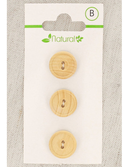 Carta di 3 bottoni in legno naturale 14 mm 2 fori - Rotondi