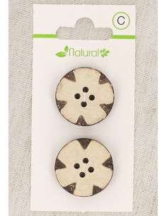 Carta di 2 bottoni in legno naturale 23 mm 4 fori - Tondi fantasia