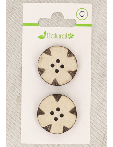 Carta di 2 bottoni in legno naturale 23 mm 4 fori - Tondi fantasia