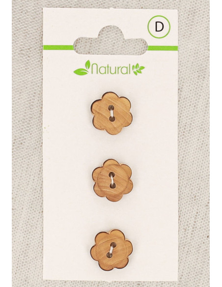 Carta di 3 bottoni in legno naturale 13 mm 2 fori - Fiori