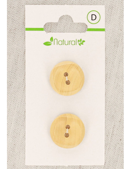 Carta di 2 bottoni in legno naturale 18 mm 2 fori - Quadrati