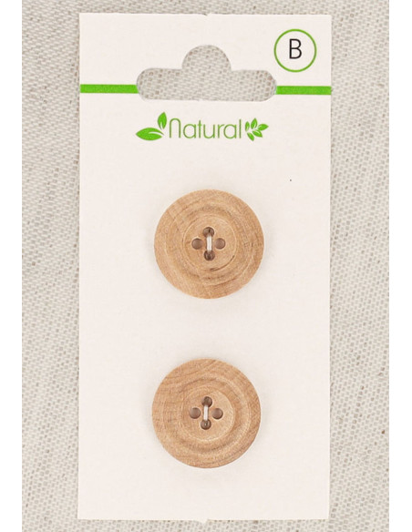 Carta di 2 bottoni in legno naturale 18 mm 4 fori - Modanature