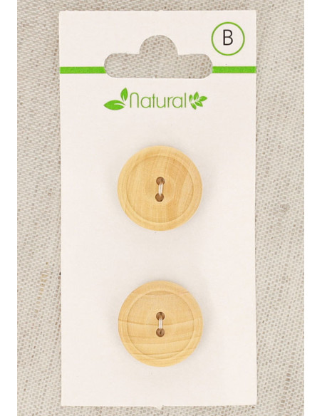 Carta di 2 bottoni in legno naturale 18 mm 2 fori - Rotondi