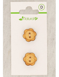 Carta di 2 bottoni in legno naturale 15 mm 2 fori - Fiori