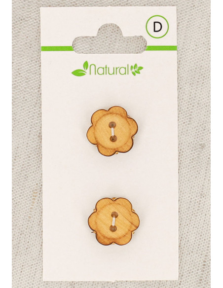 Carta di 2 bottoni in legno naturale 15 mm 2 fori - Fiori