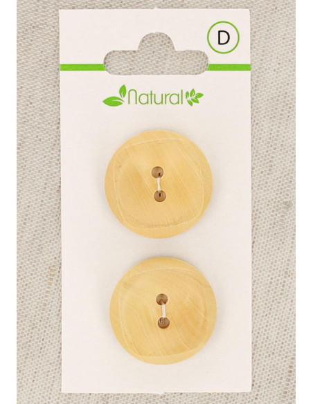 Carta di 2 bottoni in legno naturale 23 mm 2 fori - Quadrati