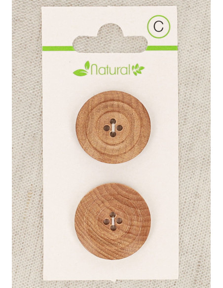 Carta di 2 bottoni in legno naturale 23 mm 4 fori - Modanature