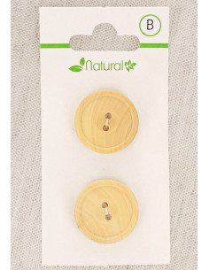 Carta di 2 bottoni in legno naturale 20 mm 2 fori - Rotondi