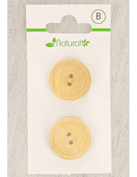 Carta di 2 bottoni in legno naturale 20 mm 2 fori - Rotondi