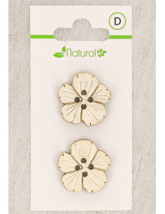 Carta di 2 bottoni in legno naturale 21 mm 4 fori - Fiori