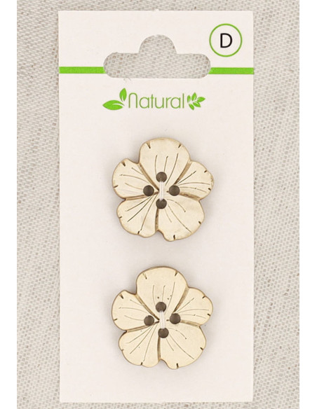 Carta di 2 bottoni in legno naturale 21 mm 4 fori - Fiori