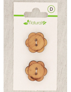 Carta di 2 bottoni in legno naturale 20 mm 2 fori - Fiori