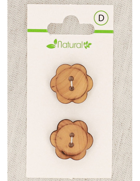 Carta di 2 bottoni in legno naturale 20 mm 2 fori - Fiori