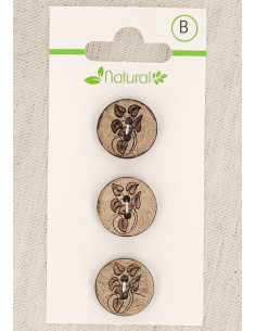 Carta di 3 bottoni in legno naturale 15 mm 2 fori - Foglie