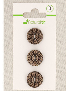 Carta di 3 bottoni in legno naturale 15 mm 2 fori - Arabeschi