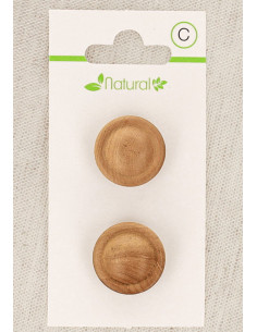 Carta di 2 bottoni in legno naturale 18 mm con gambo - Rotondi in rilievo