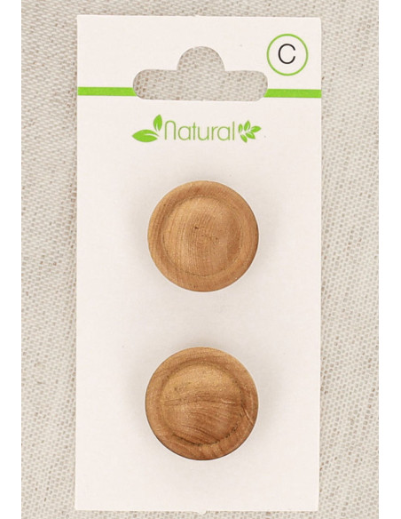 Carta di 2 bottoni in legno naturale 18 mm con gambo - Rotondi in rilievo