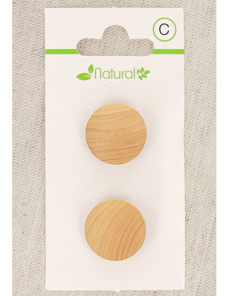 Carta di 2 bottoni in legno naturale 18 mm a gambo - Rotondi
