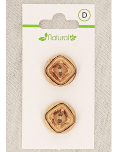 Carta di 2 bottoni in legno naturale 18 mm 2 fori - Quadrati