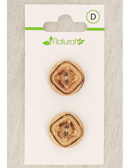 Carta di 2 bottoni in legno naturale 18 mm 2 fori - Quadrati