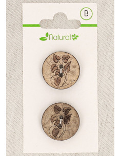 Carta di 2 bottoni in legno naturale 20 mm 2 fori - Foglie