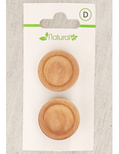Carta di 2 bottoni in legno naturale 23 mm con gambo - Rotondi in rilievo