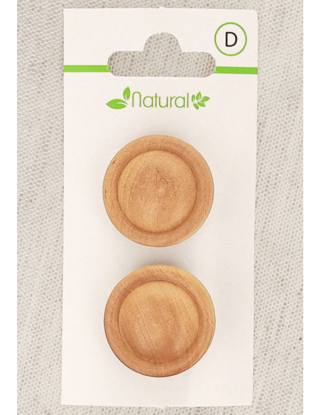 Carta di 2 bottoni in legno naturale 23 mm con gambo - Rotondi in rilievo