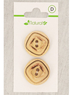 Carta di 2 bottoni in legno naturale 23 mm 2 fori - Quadrati
