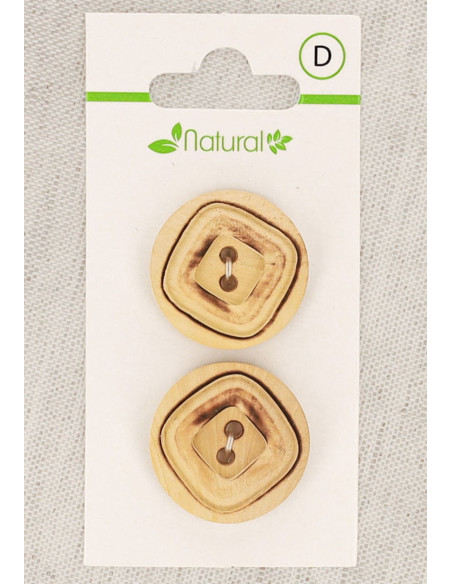 Carta di 2 bottoni in legno naturale 23 mm 2 fori - Quadrati