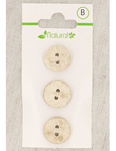 Carta di 3 bottoni in legno naturale 15 mm 2 fori - Rotondi