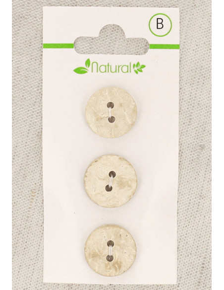 Carta di 3 bottoni in legno naturale 15 mm 2 fori - Rotondi