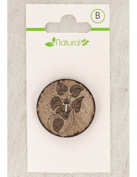 Pulsante in legno naturale 28 mm 2 fori - Foglie