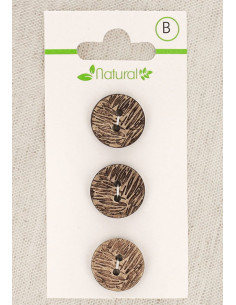 Carta di 3 bottoni in legno naturale 15 mm 2 fori - Fogliame