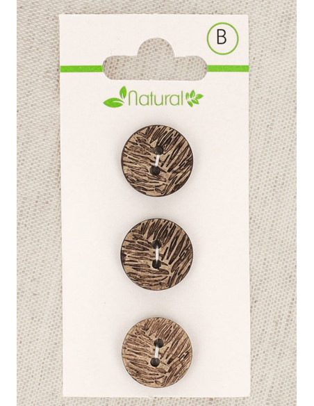 Carta di 3 bottoni in legno naturale 15 mm 2 fori - Fogliame