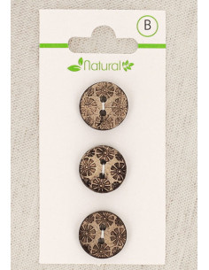 Carta di 3 bottoni in legno naturale 15 mm 2 fori - Fantasia