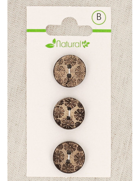 Carta di 3 bottoni in legno naturale 15 mm 2 fori - Fantasia
