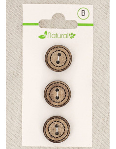 Carta di 3 bottoni in legno naturale 15 mm 2 fori - Tondi puntinati
