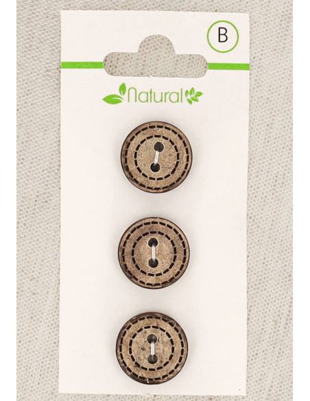 Carta di 3 bottoni in legno naturale 15 mm 2 fori - Tondi puntinati