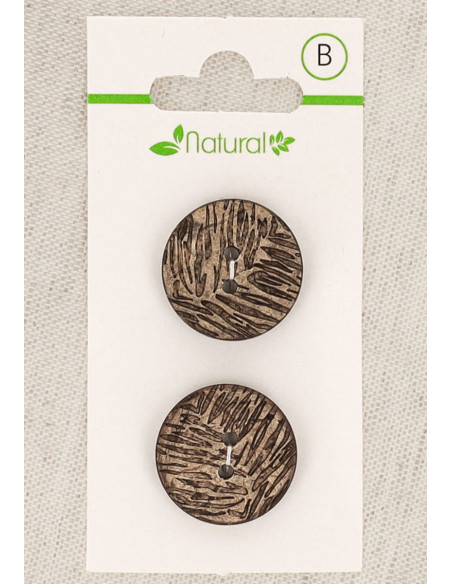Carta di 2 bottoni in legno naturale 20 mm 2 fori - Fogliame