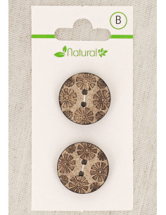 Carta di 2 bottoni in legno naturale 20 mm 2 fori - Fantasia